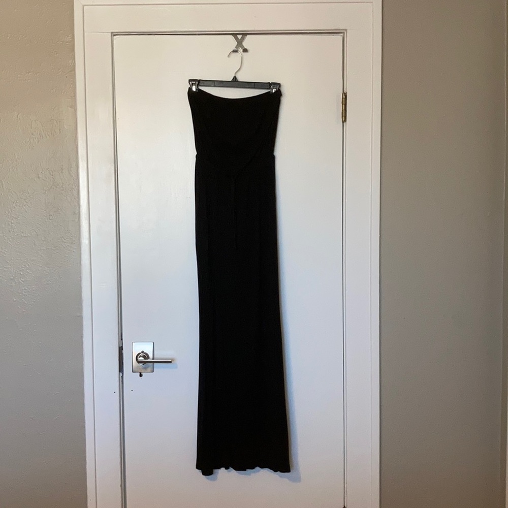 Black tube dress with cinch waist